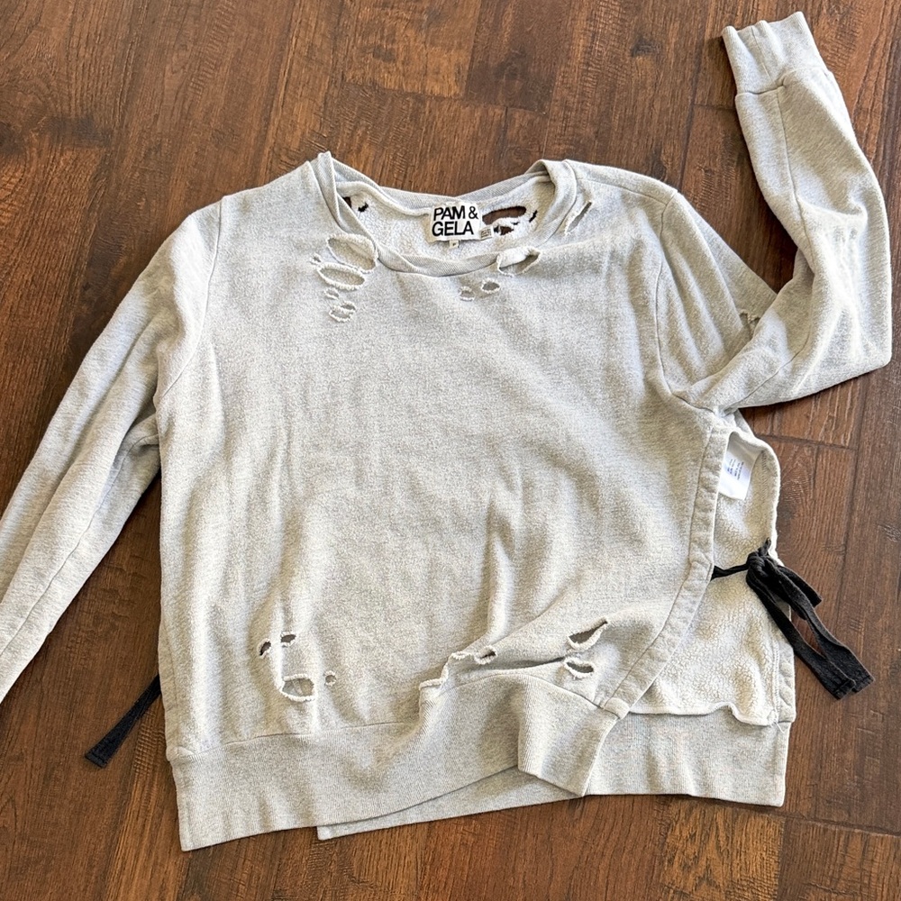 Pam & Gela Light Gray Distressed Sweatshirt